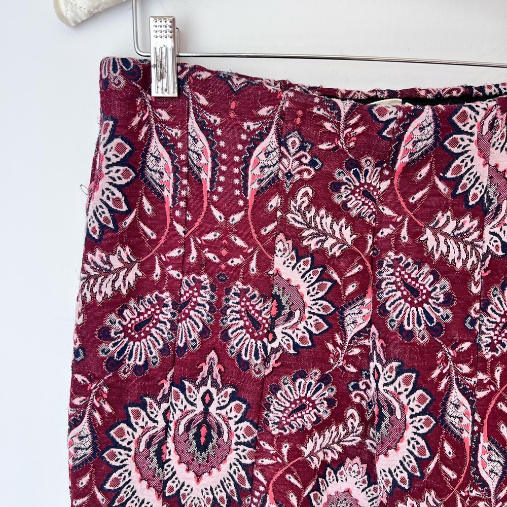 Anthropologie Flare Pants Burgundy Floral Jacquard Pull On‎ High Rise US 4 - Picture 4 of 7
